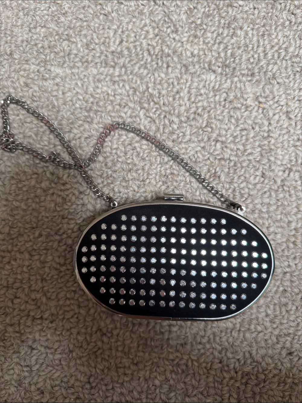 Zara Black Oval Studded Chain Clutch